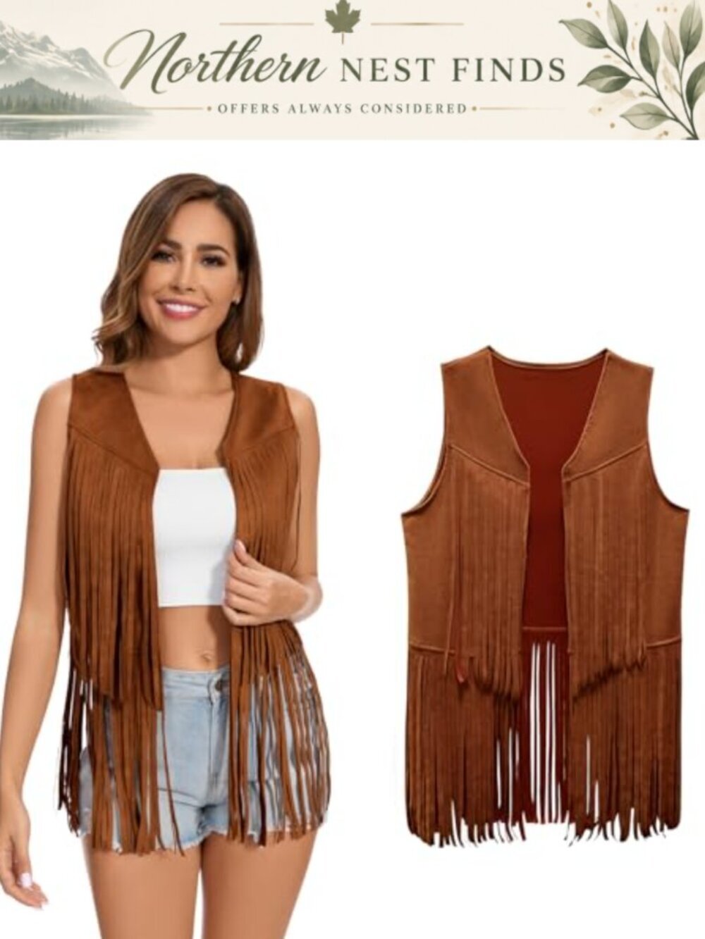 Faux Leather Fringe Vest 60s 70s Hippie Cowgirl Western Sleeveless Tassel